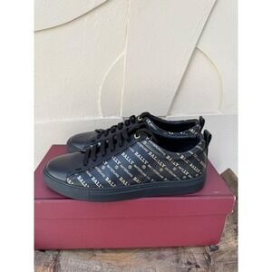 Bally Helmer Metallic Gold Logo All Over Print Leather Low Top Sneaker Shoes 8D